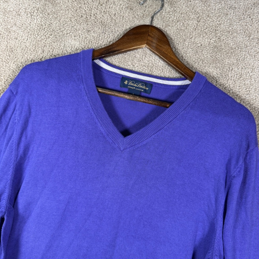 Brooks Brothers V-Neck Sweater Men Large Purple Supima Cotton Knit